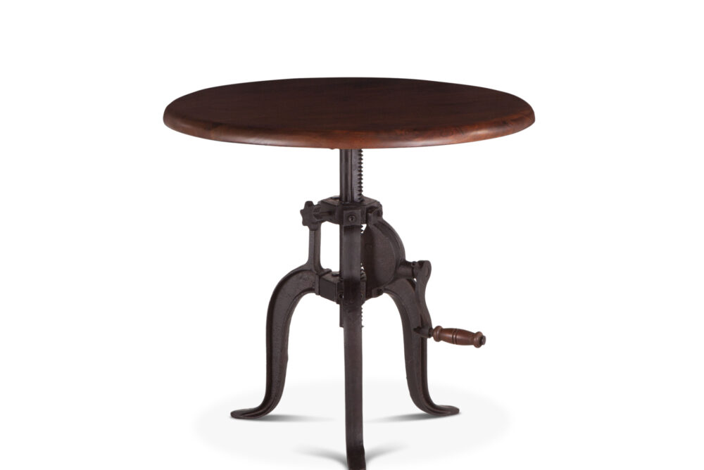 Industrial Loft Side Table 24in- round- adjustable- walnut