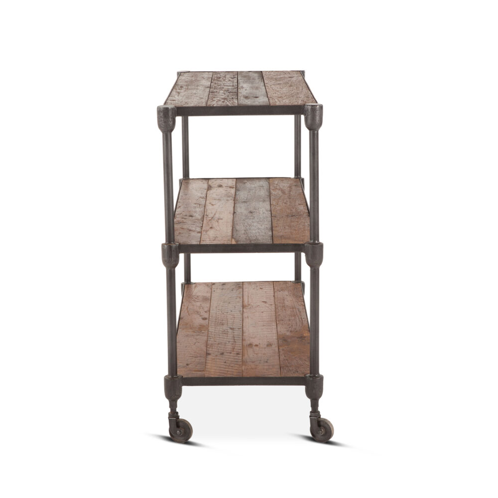 Industrial Teak Console Table 50in, wheeled