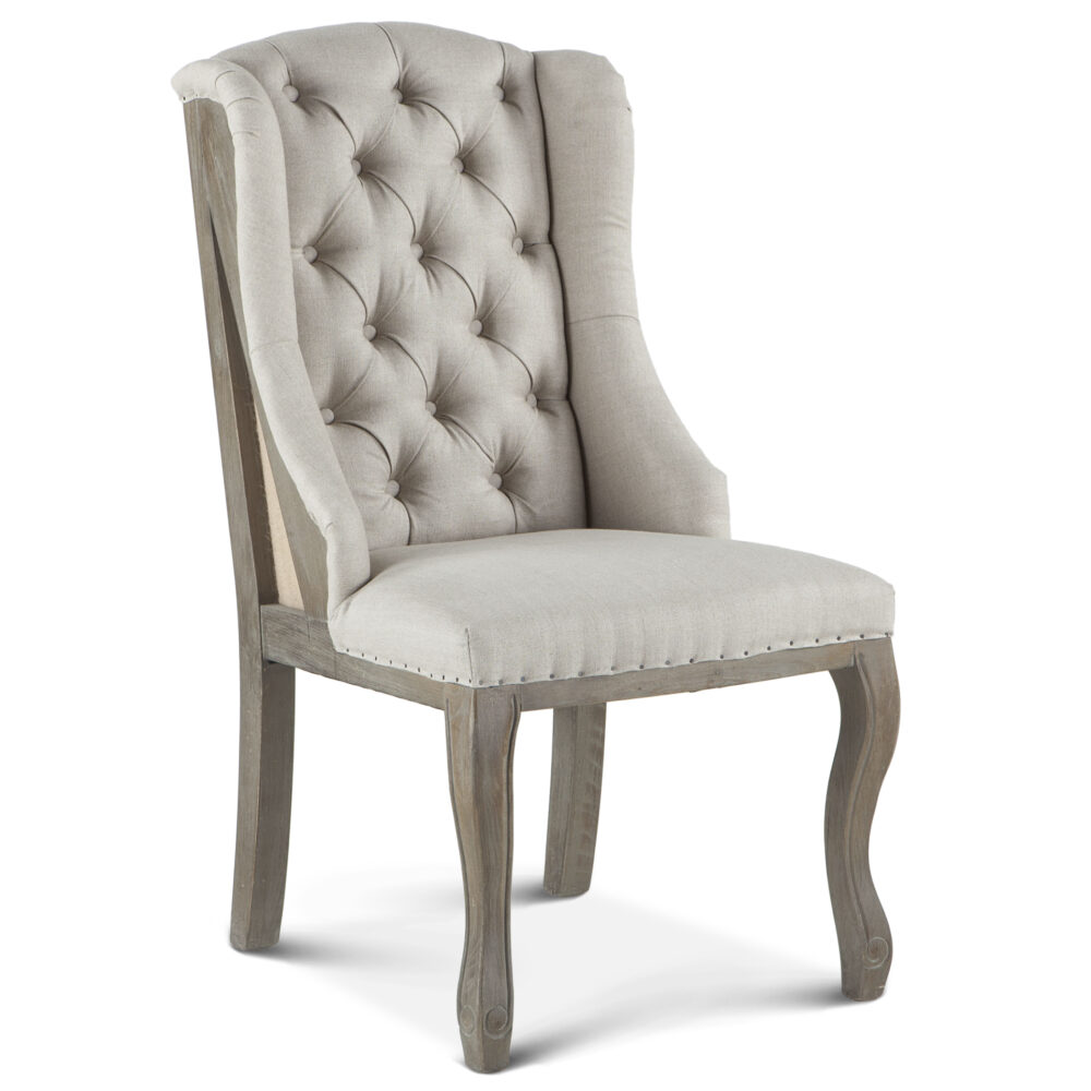 Satine Off-White Tufted Linen Dining Chair