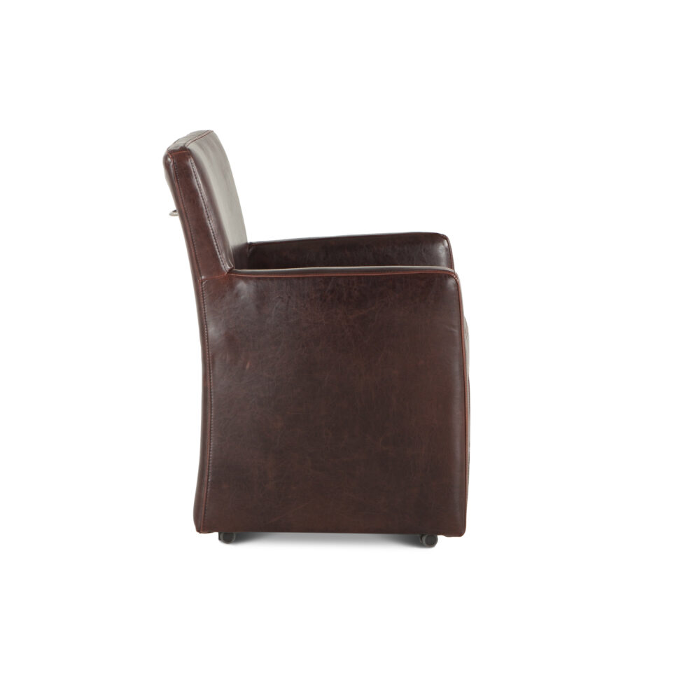 Peabody Brown Leather Wheeled Armchair