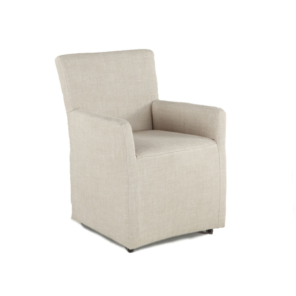 Peabody Off-White Linen Wheeled Armchair