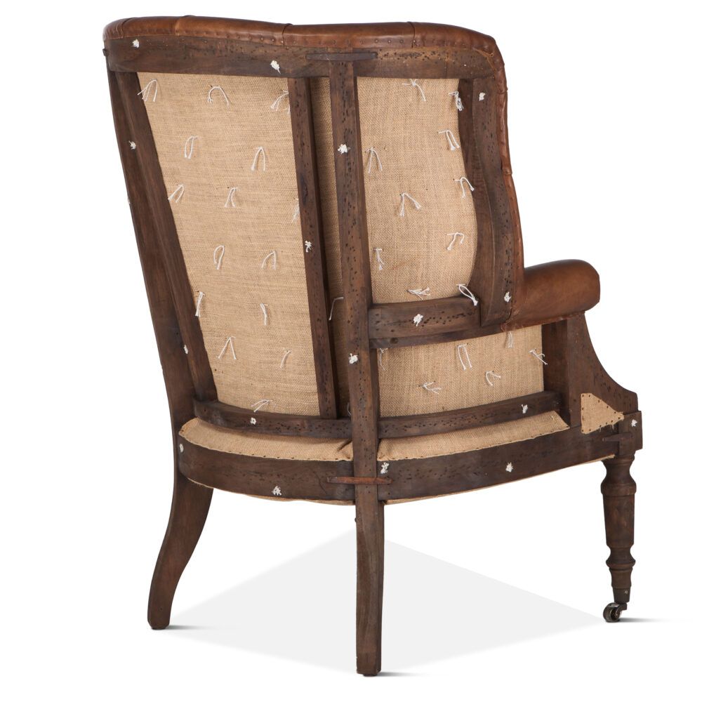 Welsh Deconstructed Armchair with Vintage Cigar Leather and Solid Wood Legs