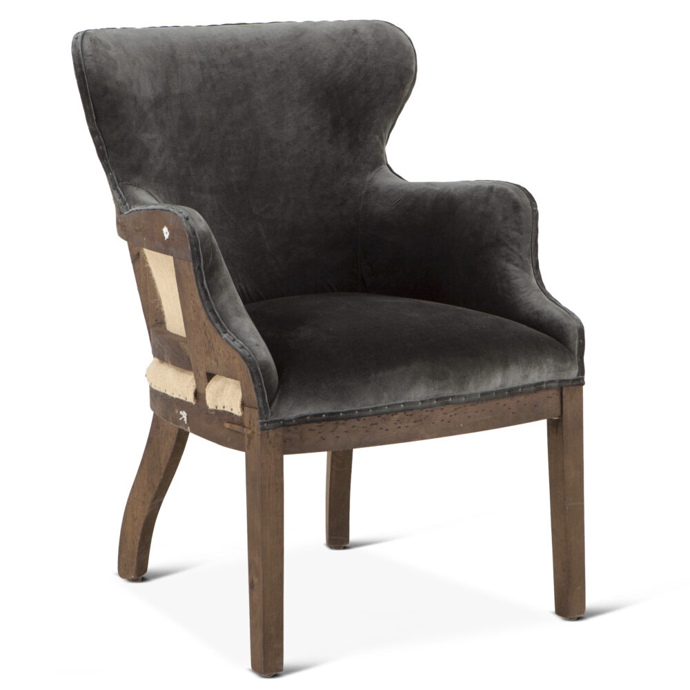Elizabeth Gray Velvet Armchair with Exposed Frame and Solid Wood Legs