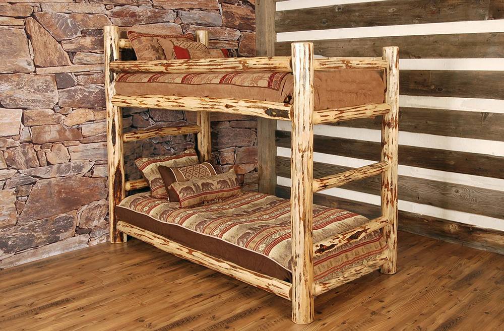 Log Reversible Twin Bunk Bed, Log Wood Bunk Beds