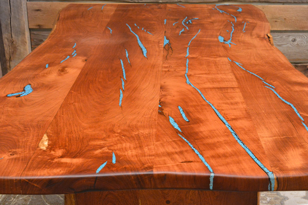 Mesquite Dining table with turquoise inlay