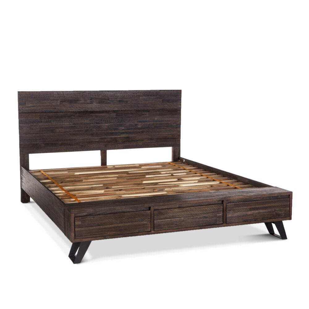 Urban Loft Acacia Wood King Bed in Dark Brown Finish
